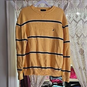 Nautica Men's Crewneck Sweater in Yellow with Black Stripes